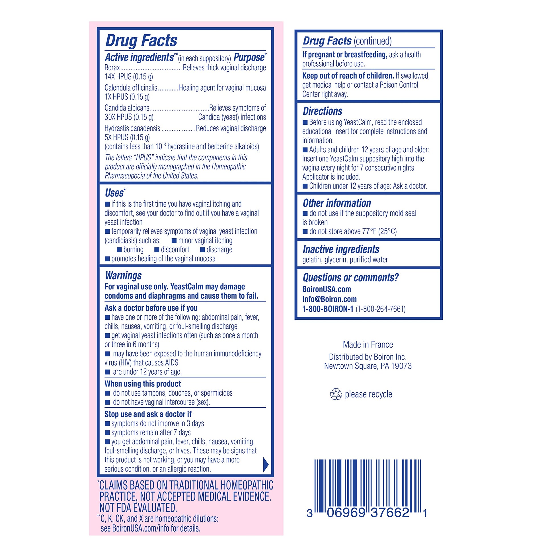 oiron YeastCalm Homeopathic Suppositories for Yeast Infections, Burning, Discharge BoironBuy Supplements Australia