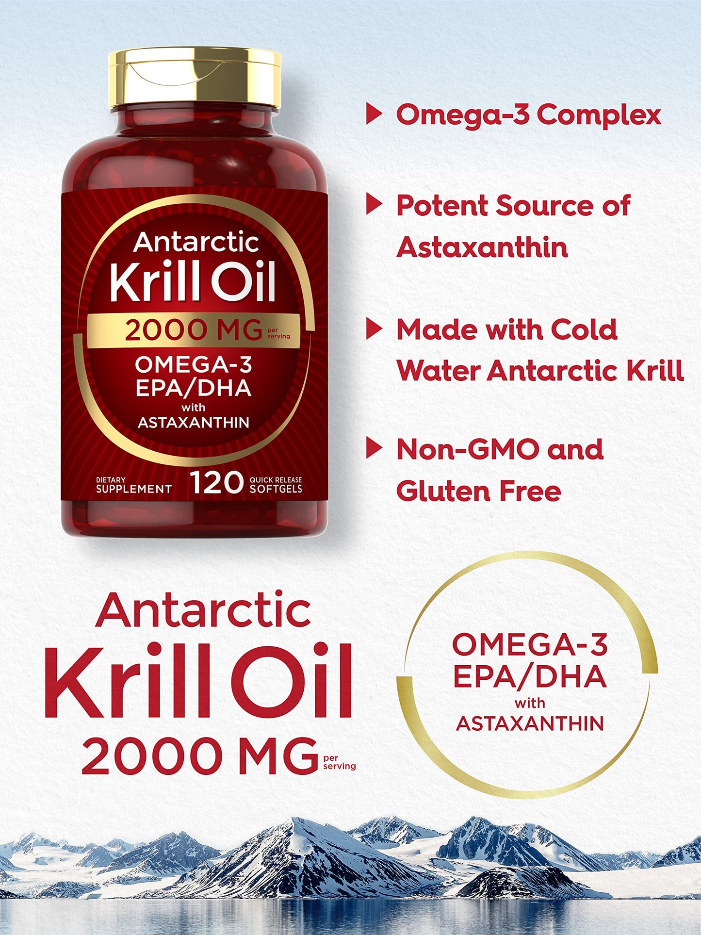Carlyle Antarctic Krill Oil 2000 mg 120 Softgels | Omega-3 EPA, DHA, with Astaxanthin CarlyleBuy Supplements Australia