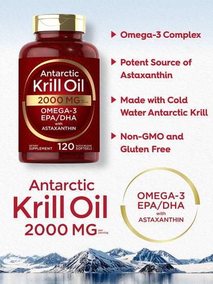 Carlyle Antarctic Krill Oil 2000 mg 120 Softgels | Omega-3 EPA, DHA, with Astaxanthin CarlyleBuy Supplements Australia