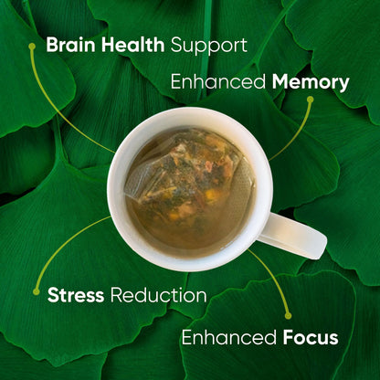 Brain Tea Focus & Memory - Brain Tea Organic Certified 4-in-1 Nootropic Herbal Supplement with Ginkgo Biloba, Gotu Kola, Lion’s Mane Mushroom, MCT Caffeine-Free for Mental Clarity (30 Sachets) Brain TeaBuy Supplements Australia