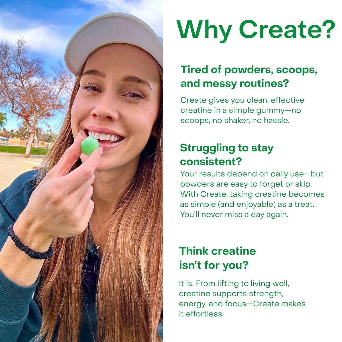 Create Creatine Monohydrate Gummies for Men & Women, Boost Focus, Strength, and Endurance, Anti-Melting Formula, Vegan, Gluten-Free, Non-GMO, 1.5g of Creatine per Gummy (Sour Green Apple) CreateBuy Supplements Australia
