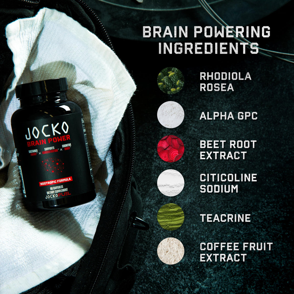 Jocko Fuel Brain Power - Nootropic Dietary Supplements for Memory & Focus wiht L Theanine, L Carnitine- Energy & Focus Supplement (90 Capsules) Jocko FuelBuy Supplements Australia