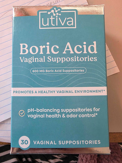 Szio+ Utiva Boric Acid Suppositories for Women - pH Balance - Feminine Care - 600mg Boric Acid to Lower pH and Support Vaginal Health, BV Treatment for Women, 30 Vaginal Suppositories Szio+Buy Supplements Australia