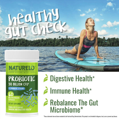 NATURELO Probiotics for Digestive Health, 50 Billion CFU, 60 Vegetarian Capsules, 11 Strains, Daily Use Supplement, Delayed Release, No-Fridge, Boosts Immune System, Probiotics for Women & Men NATURELOBuy Supplements Australia