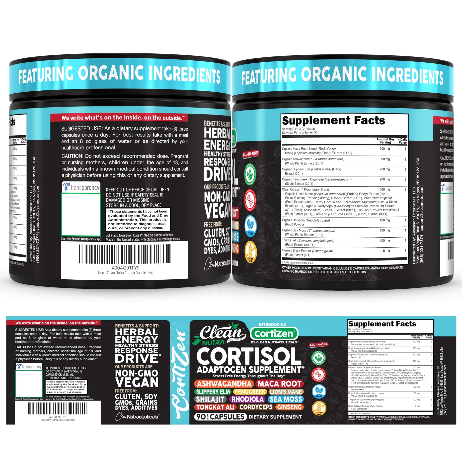 Clean Nutra Cortisol Supplements For Women | Maca Root Ashwagandha Cortisol Detox Manager Reducer + Slippery Elm Fenugreek Lions Mane Shilajit Rhodiola Sea Moss Tongkat Ali Cordyceps Ginseng Beet Root Clean NutraceuticalsBuy Supplements Australia