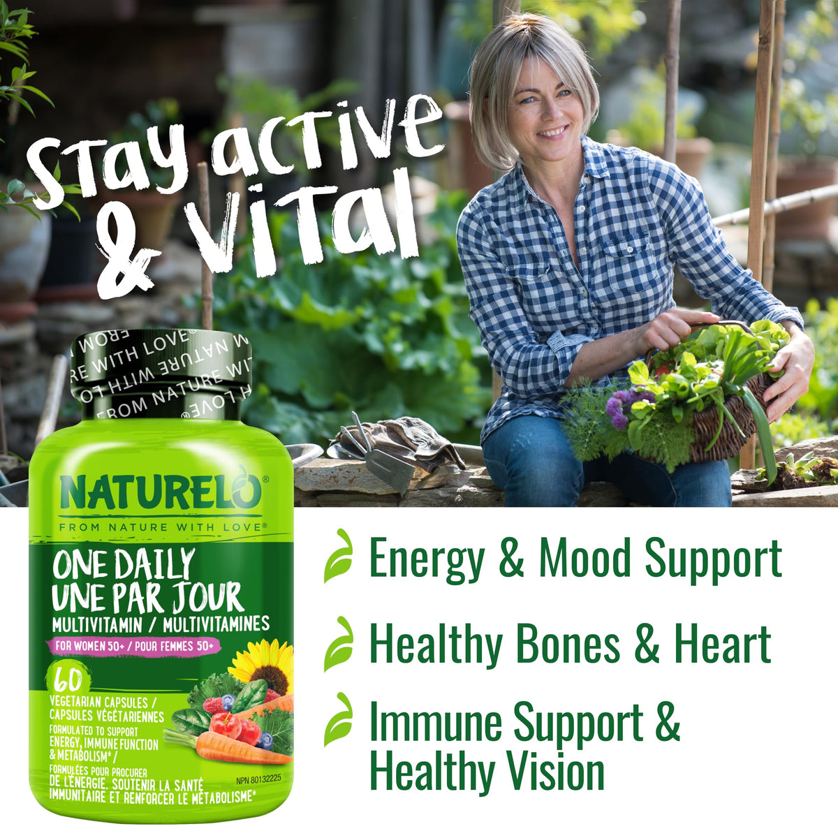 NATURELO One Daily Multivitamin for Women 50+ (Iron Free) - Menopause Support for Women Over 50 - Whole Food Supplement - Non-GMO - No Soy - 60 Capsules - 2 Month Supply NATURELOBuy Supplements Australia