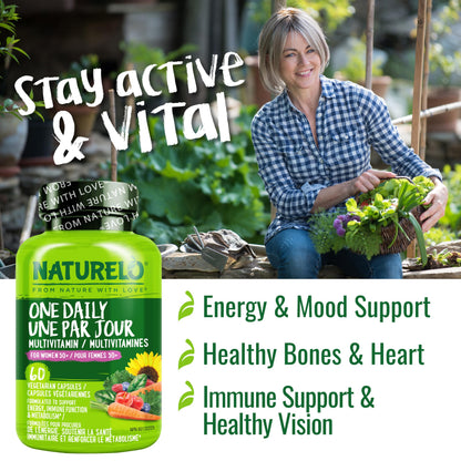 NATURELO One Daily Multivitamin for Women 50+ (Iron Free) - Menopause Support for Women Over 50 - Whole Food Supplement - Non-GMO - No Soy - 60 Capsules - 2 Month Supply NATURELOBuy Supplements Australia