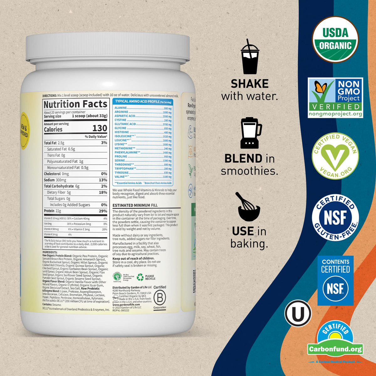 Organic Vegan Vanilla Protein Powder - Garden of Life – 22g Complete Plant Based Raw Garden of LifeBuy Supplements Australia