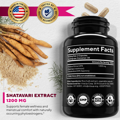 VitaUp Shatavari Capsules for Women 1200mg - USA Made Shatavari Root Supplement for Normal Hormonal Support, Menopause & Menstrual Wellness - 60 Vegan Capsules VitaUpBuy Supplements Australia