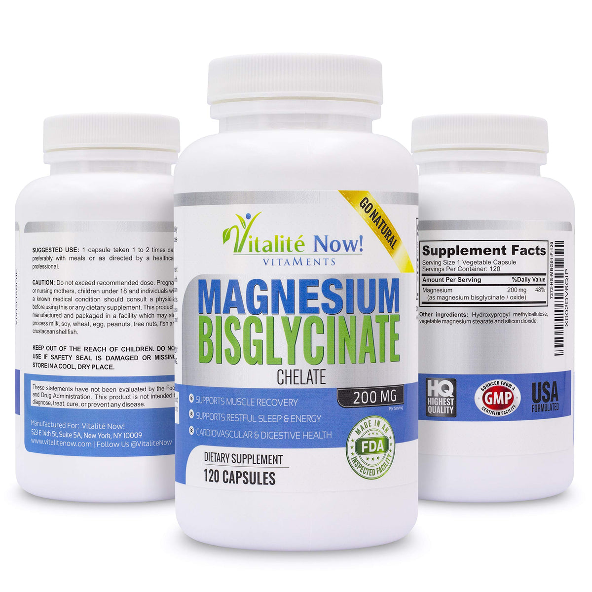 Vitalité Now! Magnesium Bisglycinate 200mg - 100% Chelated Capsules for Superior Absorption - Gentle Formula, No Laxative Effect - Sleep Energy Cramps Muscle Support - Fully Reacted & Buffered Vitalité Now!Buy Supplements Australia