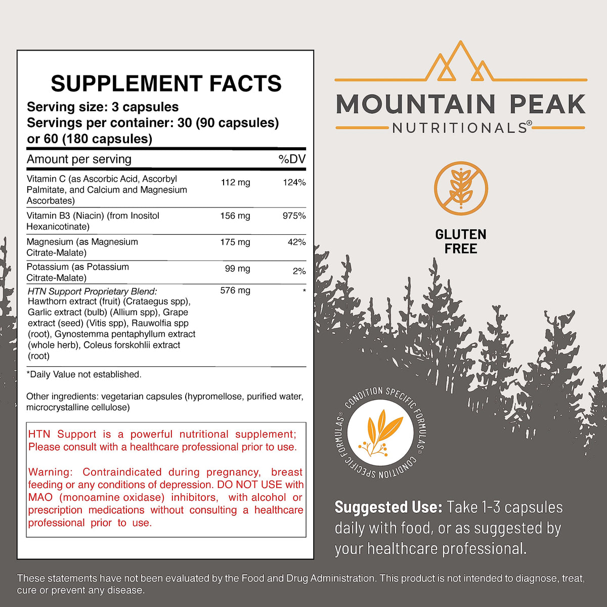 Mountain Peak Nutritionals HTN Blood Pressure Support Supplement for Heart & Circulation Health - Advanced Cardiovascular Formula with Rauwolfia, Hawthorn Berry, & Magnesium (180 Vegetarian Capsules) Mountain Peak NutritionalsBuy Supplements Australia