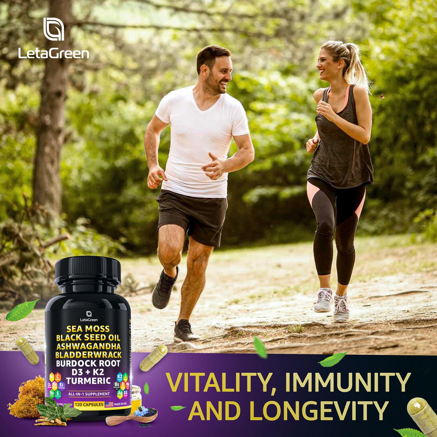 LetaGreen Ocean Wild Sea Moss Capsules - 120 Black Seed Oil Sea Moss Pills LetaGreenBuy Supplements Australia