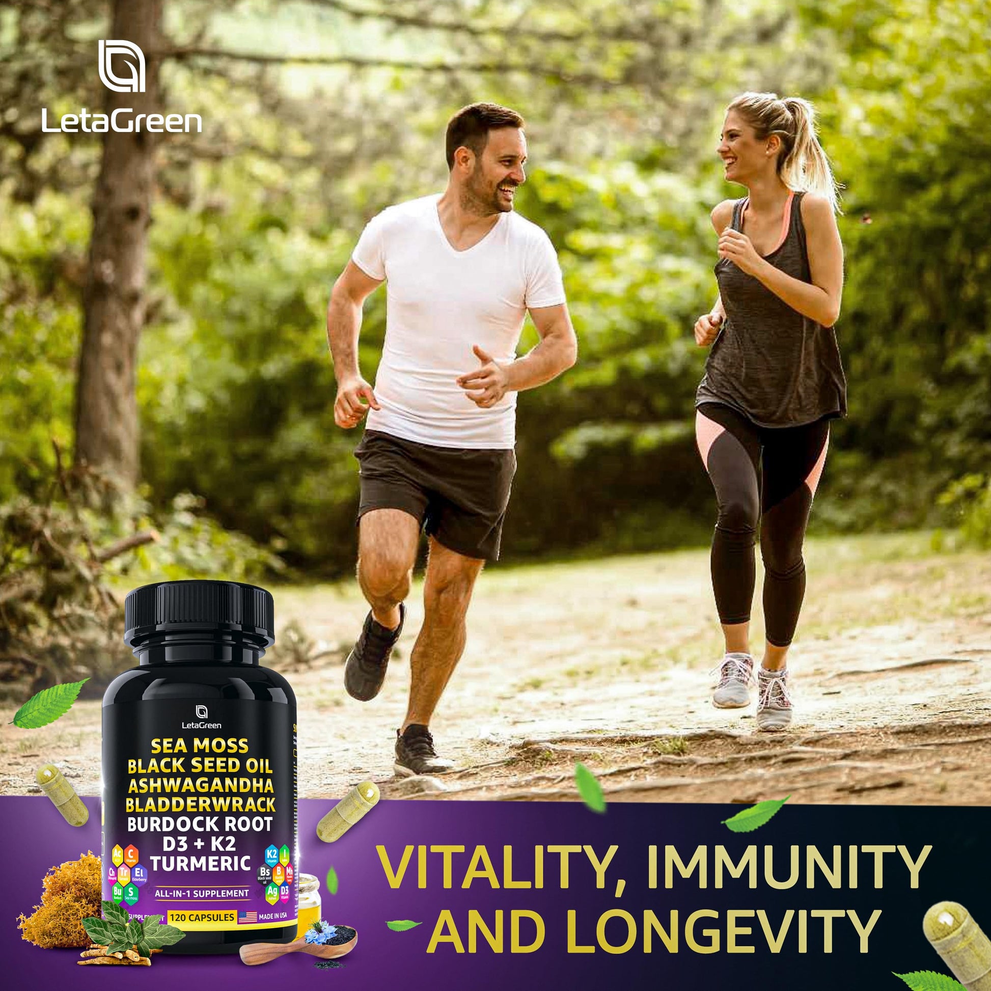 LetaGreen Ocean Wild Sea Moss Capsules - 120 Black Seed Oil Sea Moss Pills LetaGreenBuy Supplements Australia