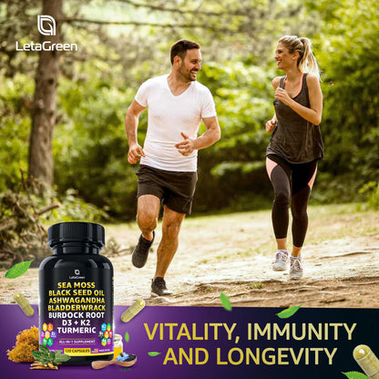 LetaGreen Ocean Wild Sea Moss Capsules - 120 Black Seed Oil Sea Moss Pills LetaGreenBuy Supplements Australia