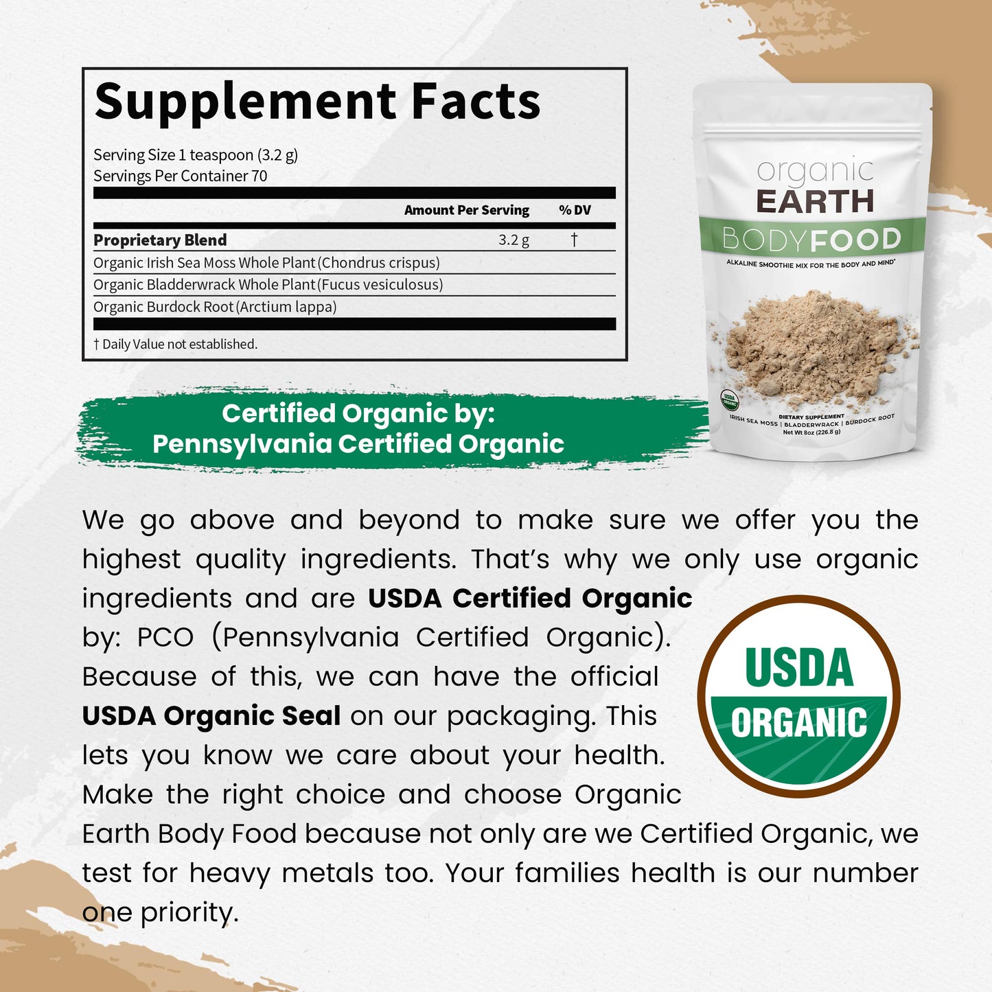 Organic Earth Irish Sea Moss Powder 8oz - Wildcrafted Sea Moss Organic with Bladderwrac Organic EarthBuy Supplements Australia