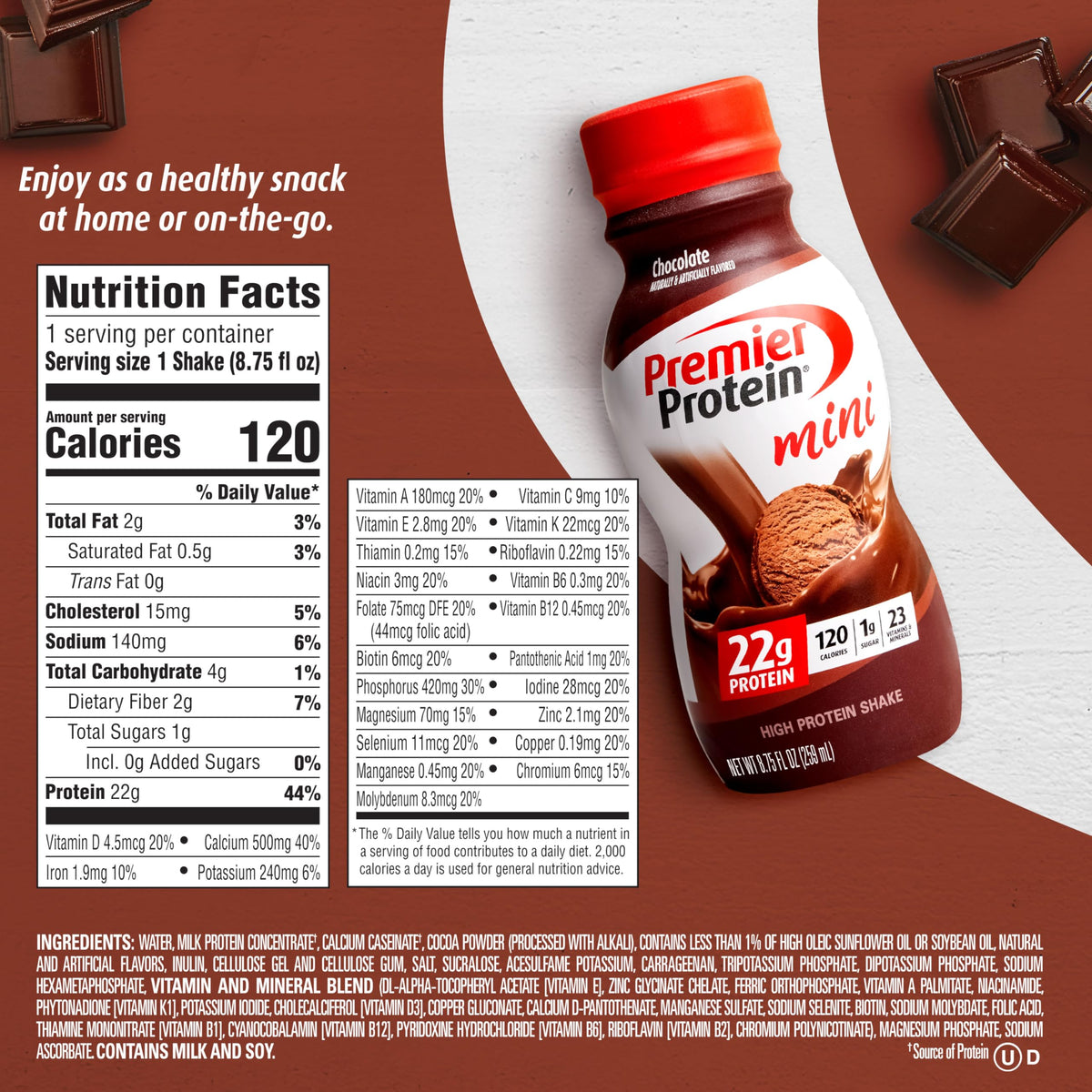 Premier Protein Shake MINIs, Chocolate, 22g Protein, 120 Calories, 1g Sugar, 8.75fl oz Premier ProteinBuy Supplements Australia