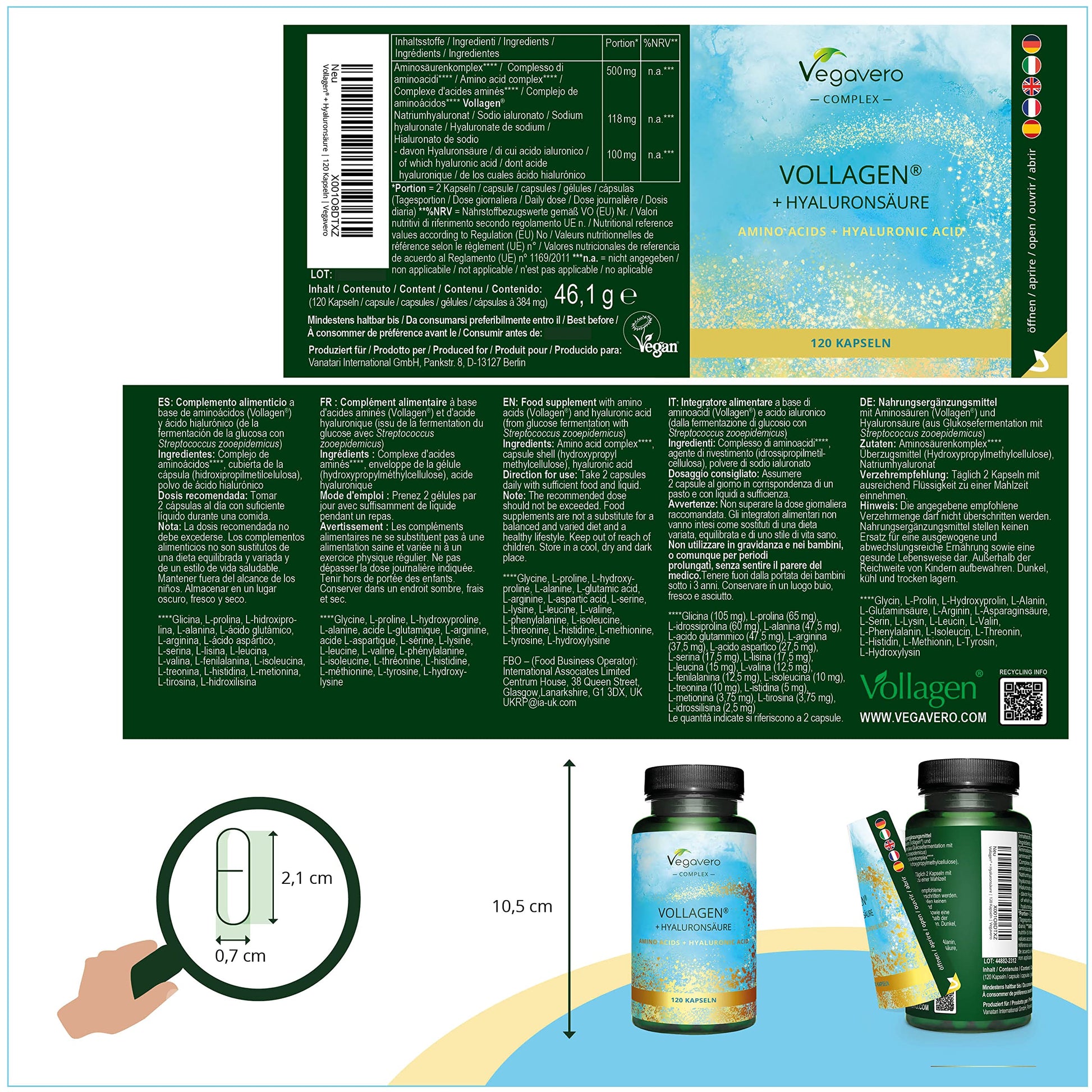 Vegavero Vegan Collagen Complex + Hyaluronic Acid | NO Additives | Vegan Collagen Powder Vollagen® | Essential Amino Acids | 120 Capsules VegaveroBuy Supplements Australia