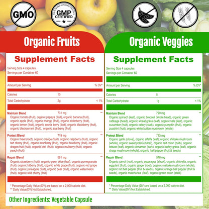 UpNourish Organic Fruits and Veggies Supplement - Support Diet Balance, Body Cleanse & Energy - 480 Fruits and Super Greens Capsules from Nature - Fruit and Vegetable Supplements for Adults & Kids UpNourish buy supplements Au
