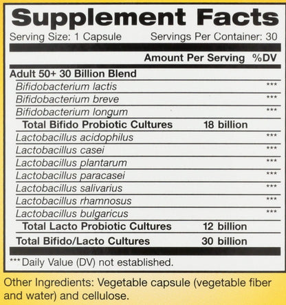 Renew Life Probiotic Adult 50 Plus Probiotic Capsules, Daily Supplement Supports Urinary, Digestive and Immune Health, L. Rhamnosus GG, Dairy, Soy and gluten-free, 30 Billion CFU, 30 Count Renew LifeBuy Supplements Australia