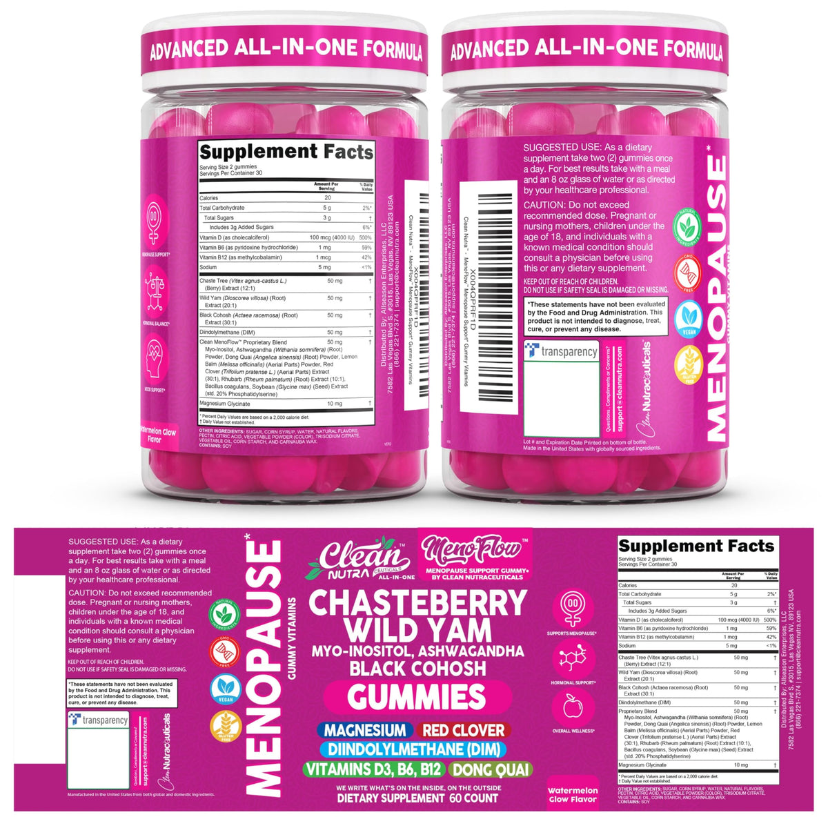 Clean Nutra Menopause Supplements for Women Chastberry Wild Yam Gummies Inositol Black Cohosh Magnesium Red Clover DIM Supplement B6 Magnesium Glycinate Glycine Vitex Hormone Balance Gummy Vitamins Clean NutraceuticalsBuy Supplements Australia
