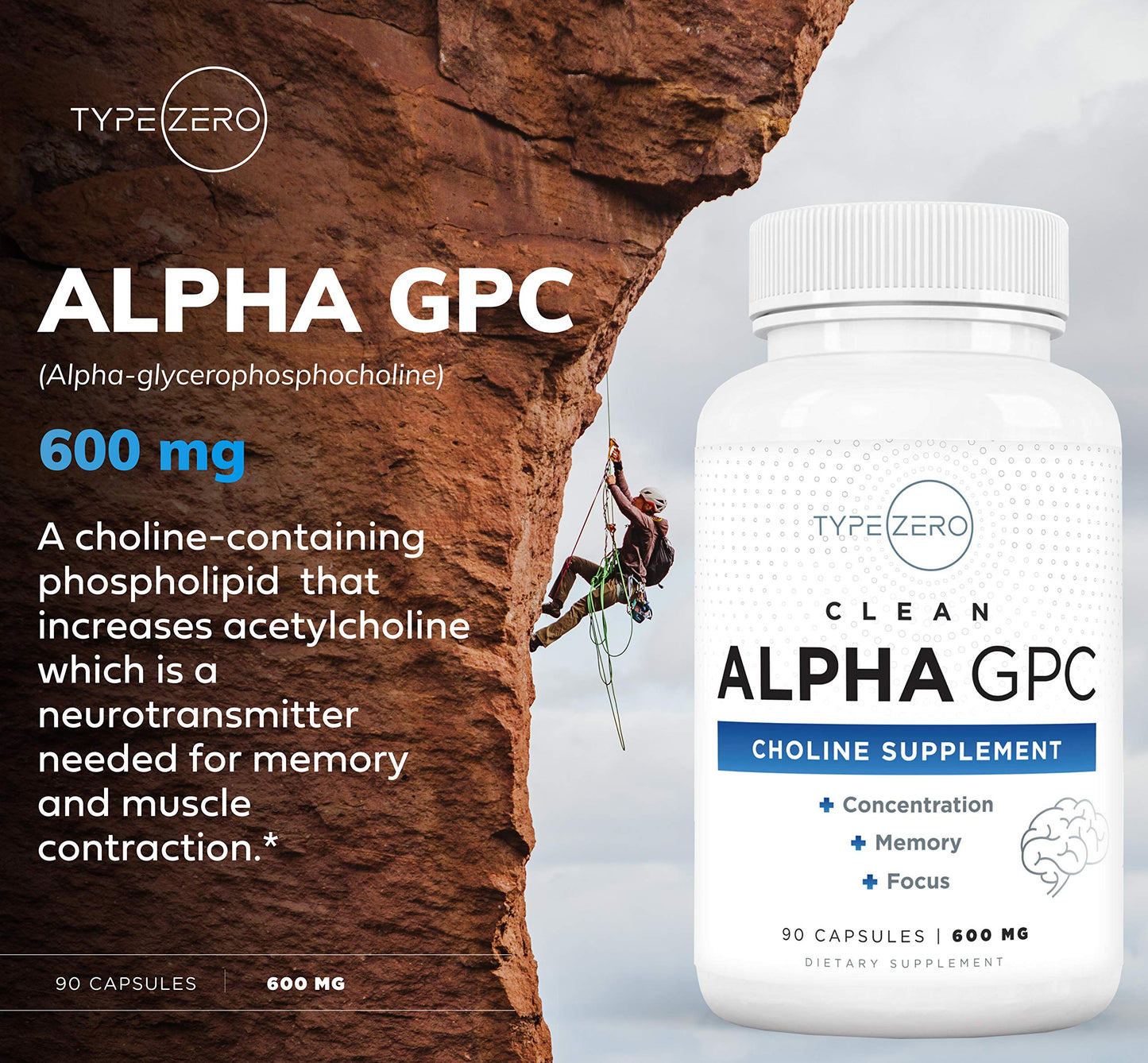 Type Zero Ultra Clean Alpha GPC Choline Supplement (600mg | 90 Capsules) Soy Free, Non-GMO Nootropics Alpha GPC 600mg / 300mg; Alpha-GPC Brain Memory and Focus Supplements Type ZeroBuy Supplements Australia