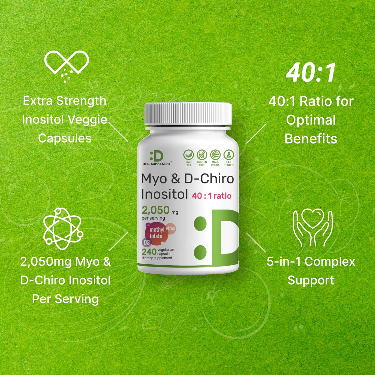 Myo-Inositol & D-Chiro Inositol Supplement (40:1) 2,050mg Per Serving, 240 Veggie Cap DEAL SUPPLEMENTBuy Supplements Australia
