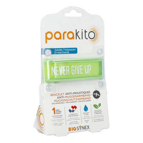 Parakito green bracelet "Never give up" rechargeable mosquito repellent