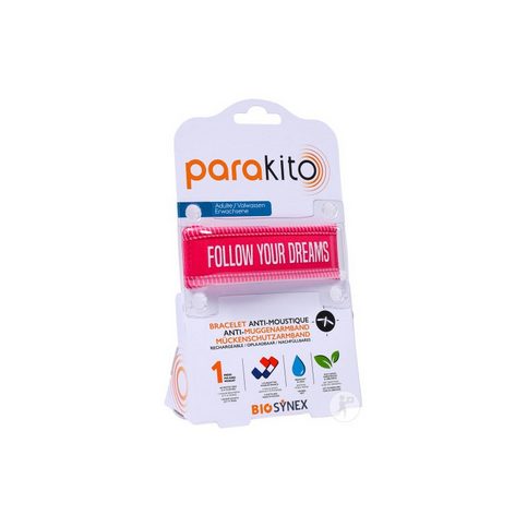 Parakito pink "Follow your dreams" rechargeable mosquito repellent bracelet