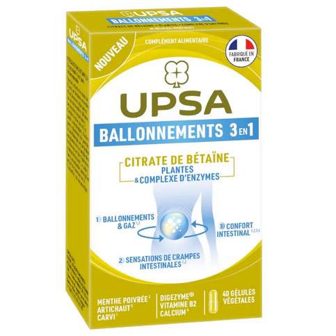 UPSA Ballonnements 3 en 1 : citrate de betaine and plants - 40 vegetable capsule
